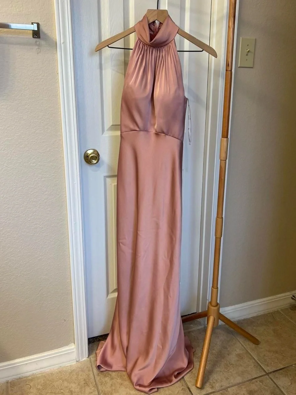 Halter Satin Bridesmaid Dress in Dusty Rose